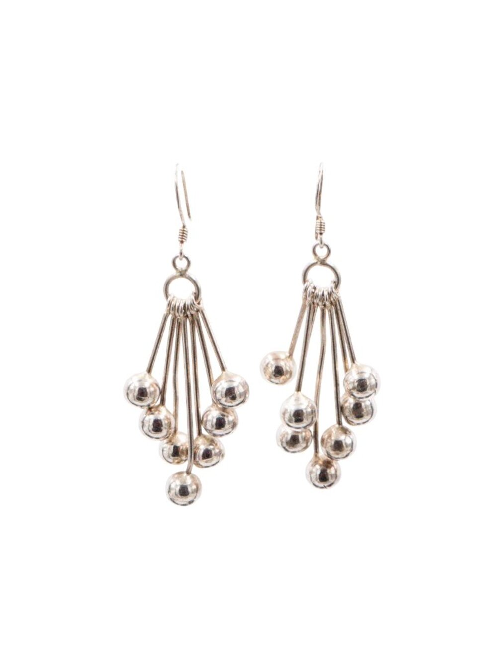 Sterling Silver 2.25 Inch Ball Bead Chandelier Dangle Earrings